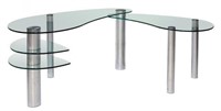MODERN CHROMED STEEL GLASS TOP DESK & SIDE TABLE