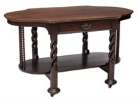 ATTR HUNZINGER CARVED MAHOGANY LIBRARY TABLE 19THC