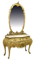 ITALIAN MARBLE TOP MIRRORED BOMBE COMMODE