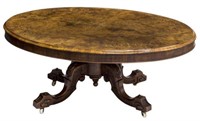 ANTIQUE MARQUETRY BURLWOOD COFFEE / LOW TABLE