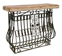 FRENCH COLONIAL STYLE WOOD & METAL CONSOLE TABLE