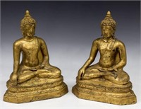 (2) THAI GILT BRONZE SEATED BUDDHAS