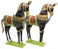 (2) DECORATIVE POLYCHROME METAL HORSES, INDIA