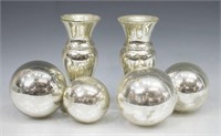 (6) COLLECTION OF MERCURY GLASS VASES & ORBS