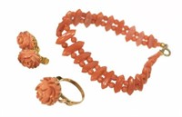 (4) LADIES ESTATE 18KT GOLD & CORAL JEWELRY GROUP