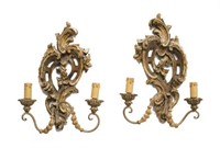 (2)LOUIS XV STYLE CARVED WOOD 2-LIGHT WALL SCONCES
