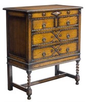 ENGLISH JACOBEAN STYLE CARVED OAK CHEST OF DRAWERS