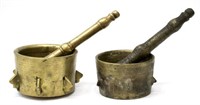 (2) HEAVY BRONZE MORTAR AND PESTLE SETS