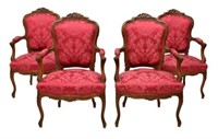 (4) FRENCH LOUIS XV STYLE ARM CHAIRS
