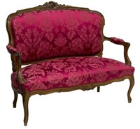 ITALIAN LOUIS XV STYLE CARVED OPEN ARM SETTEE