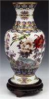 CHINESE CLOISONNE ENAMEL FLORAL VASE ON STAND