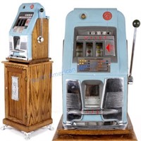 1940's Mills High Top 25¢ Slot Machine & Oak Stand