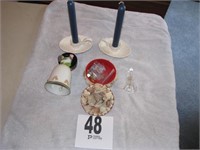 2 bells / 2 candle holders / Shell Bobby Pin Box