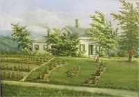 OIL ON CANVAS PAINTING OF A COTTAGE SCENE