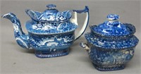 TWO PIECES OF DEEP BLUE STAFFORSDSHIRE CHINA