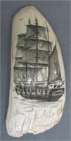 SCRIMSHAWED WHALES TOOTH OF THE SHIP WANDERER