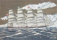 SIGNED WATERCOLOR OF A FULLY RIGGED SCHOONER