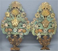 PAIR OF CONTINENTAL PAINTED TIN CANDLE SCREENS