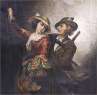 LARGE 19TH C. OIL PAINTING OF A TYROLEAN COUPLE