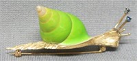 14K ENAMELLED GOLD SNAIL BROOCH WITH SAPPHIRE EYES
