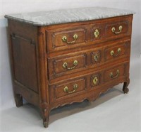 LOUIS XV WALNUT MARBLETOP CHEST OF DRAWERS