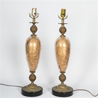 Pair Cased Glass & Brass Lamps
