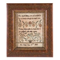 Framed needlework sampler, 19th century