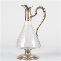 Etched Glass and Silver Ewer - .800 Silver