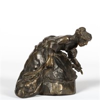 Bronze Woman Holding Bag - Unsigned