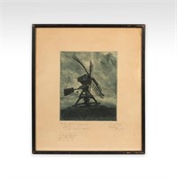 Aquatint Etching of Windmill - Signed and Dated