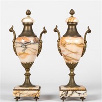 Pair Bronze and Marble Garnitures