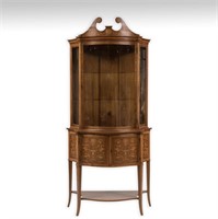 Two Part Marquetry Curio Cabinet