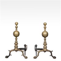 Pair Early Brass Andirons