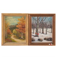 Two framed New England landscapes