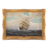 Johannes Karel Veerman. Full Masted Ship, oil