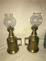 Pair of small brass oil lamps