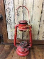 Old red Winged Wheel barn lantern-no globe