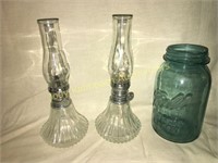 Pair of small glass oil lamps