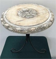 Wood Carved Table with Metal Base
