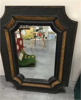 Woven Leather, Rattan  and Wood Mirror