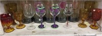 8 Pieces of Hand Painted Stemware, Plus Amber