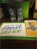 New Steam Whistle Metal Sign & 2 Glasses