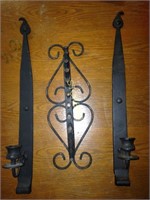 2 antique Iron Candle Wall Holders & Table Holder