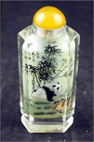 Vintage Fine Crystal Glass Panda Snuff Bottle