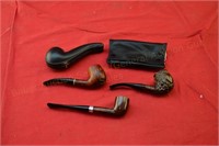 5 pc Lot Pipes, Pipe Case & Tobacco Pouch