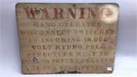 WARNING HYDRO VOLTAGE METAL SIGN 8''X24''