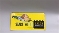 DELCO DRY CHARGE BATTERY TIN TOPPER SIGN 8''X16''
