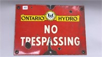 ONTARIO HYDRO NO TREPASSING PORCELAIN SIGN