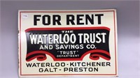 WATERLOO TRUST AND SAVING FOR RENT METAL SIGN '