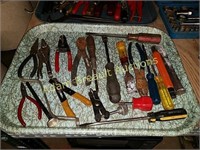 Tray of assorted pliers, wire cutters, etc